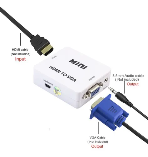 Adaptador HDMI a VGA, convertidor HDMI-VGA 1080P con conector de audio de  0.138 in y fuente de alimentación USB para portátil HDMI, PC, PS4