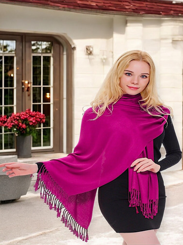 Pashmina, Bufanda Accesorio Versátil Pareo Fucsia Liso Unitalla