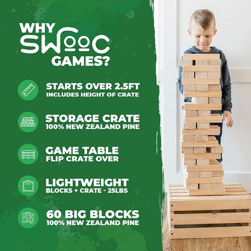 Swooc Games - Juego De Torre Gigante | 60 Bloques Grandes...