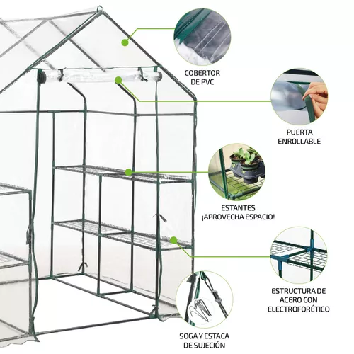 Invernadero Estructura Para Indoor Y Exterior Cultivo Inv-4est-pvc Chico  Con Estantes Movible Con Ruedas
