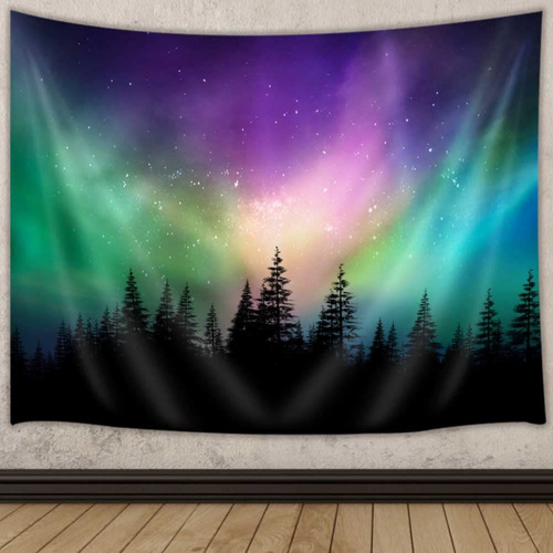 Tapiz Aurora Borealis Pared Bosque Brumoso Boreal Para Sala