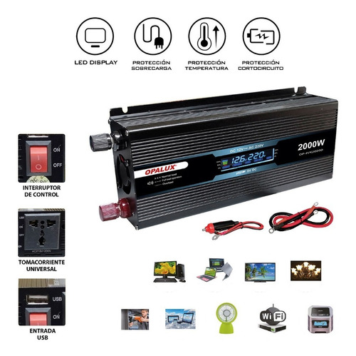 Imagen 3 de 3 de Inversor 12vdc/220vac 2000w Op-ivk2000d Opalux/mihaba