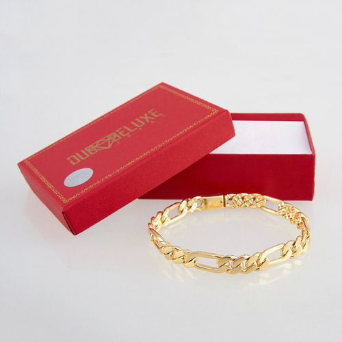 Pulsera Hombre Figaro Hl 8mm Platabañooro24k Duodeluxejoyas®