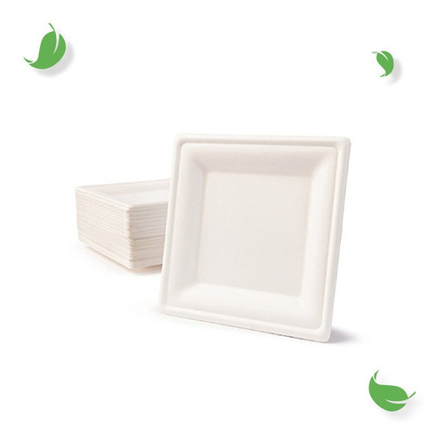 Imagen 2 de 6 de Plato Desechable Compostable Cuadrado 8 Pulgadas. 500 Pzas