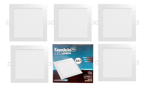 Combo X6 Plafónes Led Embutir Cuadrados 24w Luz Fria Candela