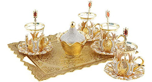 Juego De Vajilla De Té Turcos De Cristal Con Soportes De Met