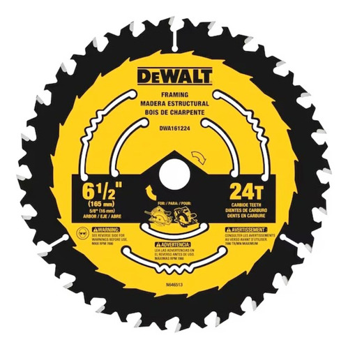 Disco Hoja Sierra Circular Dewalt 165mm 24 Dientes 6 1/2 P