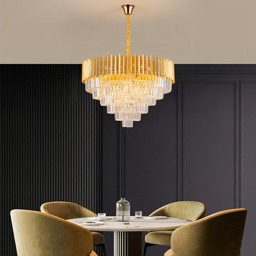 Luminária Pendente Lustre Luxuoso Dourado e Cristais Vana Sindora inl106