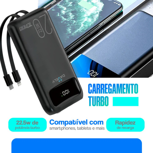 Carregador Portátil De Celular Power Bank Turbo 22.5w 20.000mah Com Display Cor Branco Eletromex