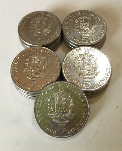 Monedas De 5 Bolivares ( 17 Monedas ) Año 1990 *** No Envios