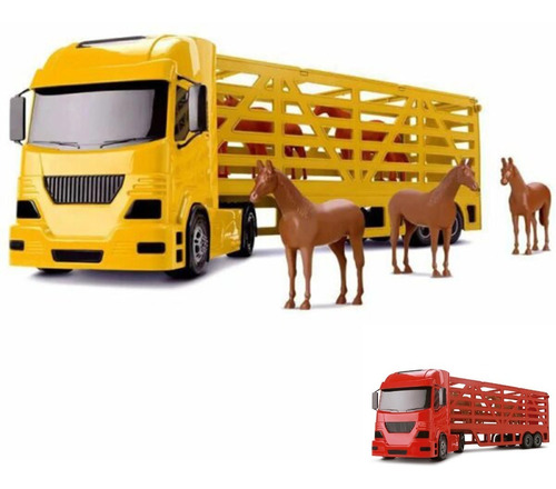 Caminhão Brinquedo Haras Com 4 Cavalos Carreta Com Rampa