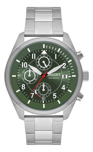 Relógio Orient Masculino Solar Tech Troca Pulseira Mbssc251 Cor do bisel Prateado Cor do fundo Verde-musgo