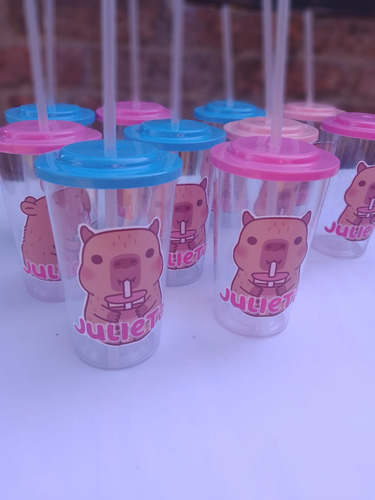 Vasos Capibara Personalizados Cumple Infantil Nena Rosa X15u