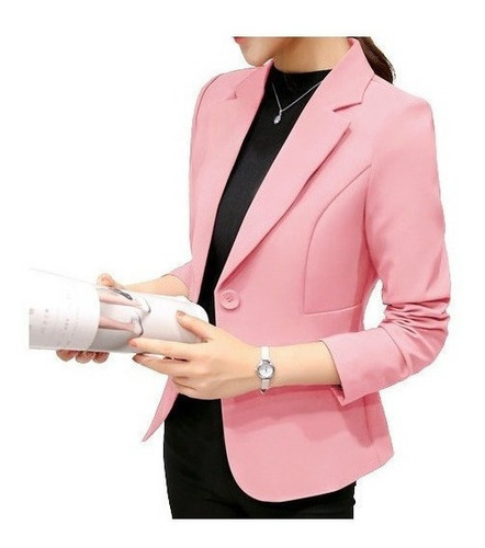 Blazer Mujer Moda Casual Color Sólido Manga Larga A