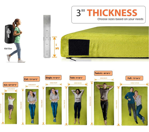 Colchoneta Para Camping Gaialoop, Espuma, Verde, Talla Kid