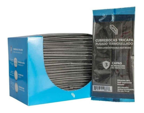  Cubrebocas Tricapa Negro Caja De 50 Pzas Iusa