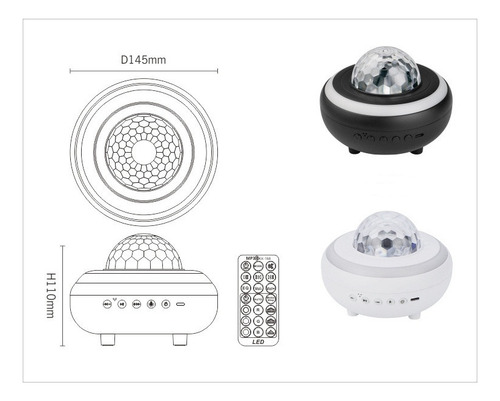Proyector F Para Dormitorio, Altavoz Bluetooth Y Blanco Noi