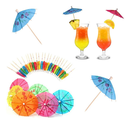 Palitos Decorados Guarda-chuva Para Drinks 50 Unidades 