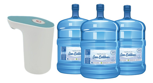 Agua Purificada Pack 3 Botellones De 20lts + Dispensador Usb