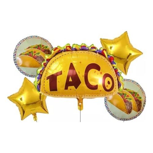 Set 5 Globos Taco Mexicano Metalizados Decoración