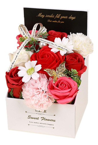 Caja De Regalo Con Flor De Jabón, Rosa Para El Día, Rojo
