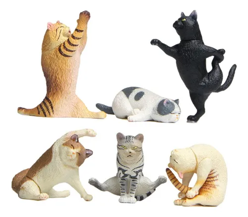 6 Piezas De Dibujos Animados Kawaii Pvc Yoga Figuras De Gato