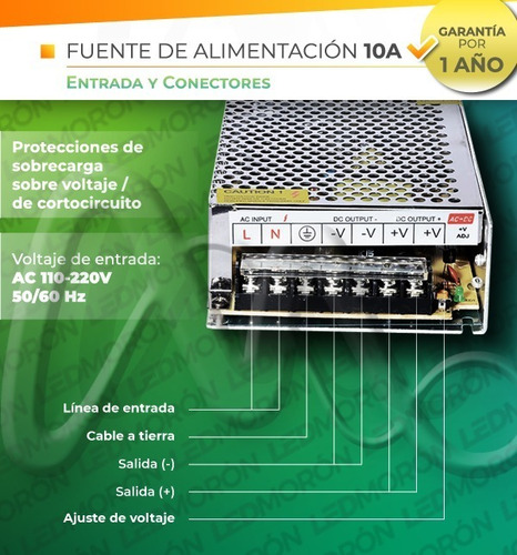 Imagen 3 de 8 de Fuente Switching Metal 12v - 10amp Tira Led Cctv Trafo
