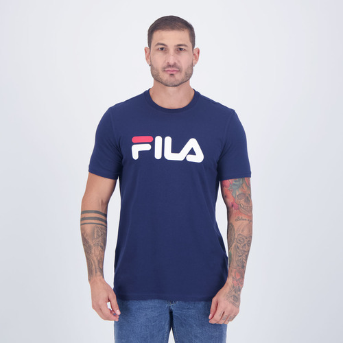 Camiseta Fila Letter Premium Iii Azul Marinho E Branca