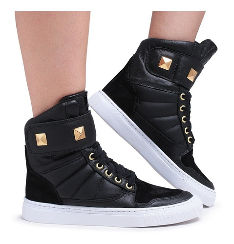 Tênis Cano Alto Sneakers Feminino Academia Couro Cofortável | Mercado Livre