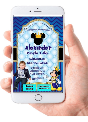 Invitacion Mickey Rey Con Foto - Interactiva