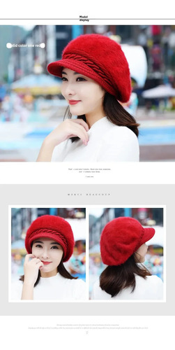 Gorra De Lana Tejida Con Piel De Conejo Para Invierno, Cálid