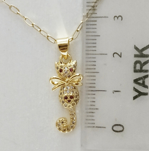 Collar Gatito Gato Zirconia Swarovski Chapa Oro 24k Color Dorado