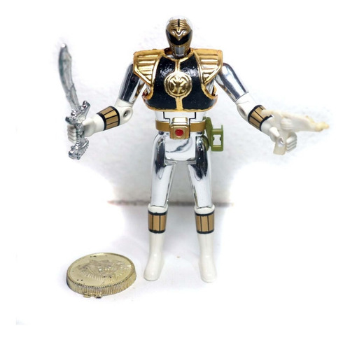 Boneco Power Rangers Branco Metálico Vira Cabeça Completo 2 (Usado)