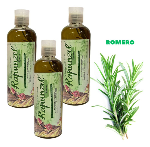 Shampoo Artesanal , Crecimiento Con Romero Rapunzel 3 Pzas