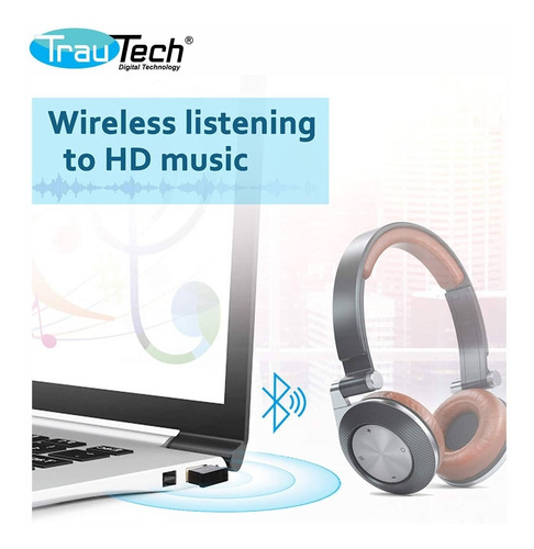 Adaptador Usb Bluetooth 5.0 Trautech Para Pc O Laptop 10 Mts