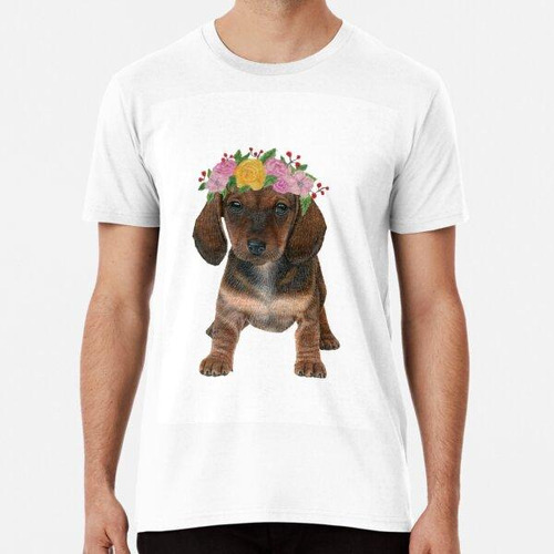 Remera Corona De Flores De Perro Salchicha Algodon Premium