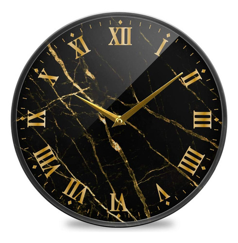 Alaza Reloj De Pared Con Estampado De Mármol Negro Y Líneas