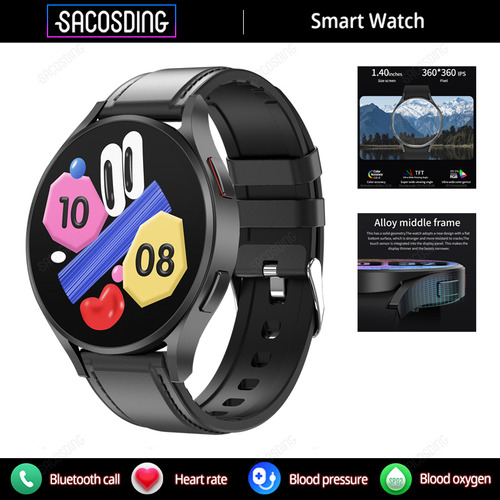 Reloj Inteligente Hombres Smartwatch Mujer Para Samsung 2023 Color De La Correa Cuero Negro