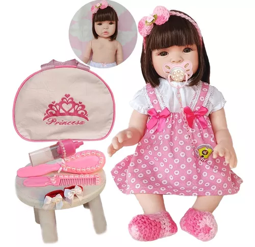 Boneca Bebê Reborn Corpo Silicone 20 Itens Bolsa Maternidade