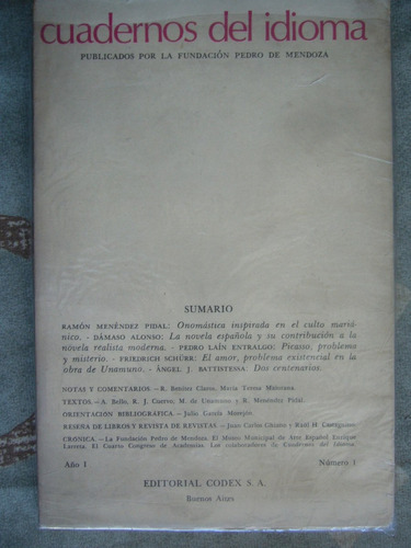 Cuadernos Del Idioma Nº 1 / 1965 / Ver Foto Del Sumario