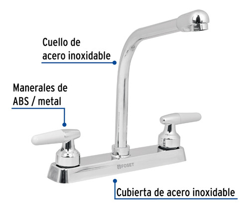 Mezcladora 8 P/fregadero, Cuello Cobra, Manerales Cono