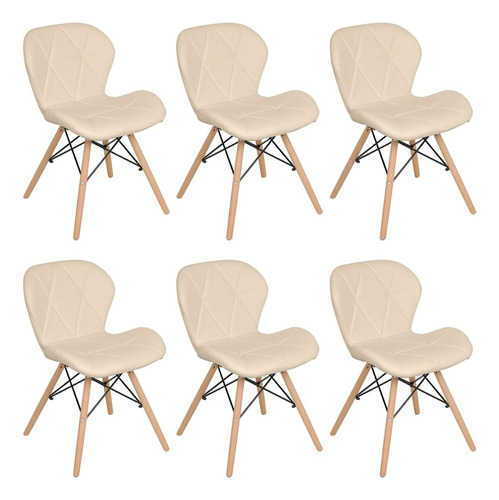 Kit 6 Cadeiras Estofadas Charles Eames Eiffel Slim Confort Cor Nude
