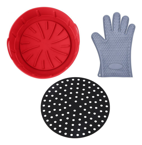 Kit Cesto Silicone Airfryer 4 Litros Forro Protetor E Luva