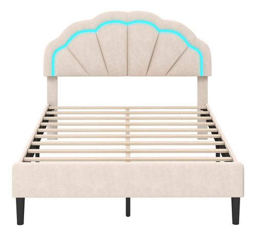 Base De Cama Con Luz Led Beige Matrimonial Gpl