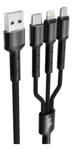 Cable Multiple Carga Rápida 3 En 1 Lighting Tipo C Micro Usb