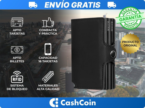 Imagen 3 de 10 de Billetera Walla Wallets Vintage Black Doble - Cuero - Rfid