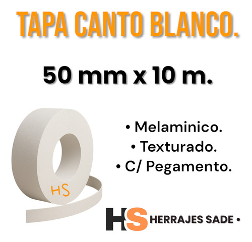 Tapa Canto Filo Blanco 50 Mm X 10 Mts Melamina Preencolado