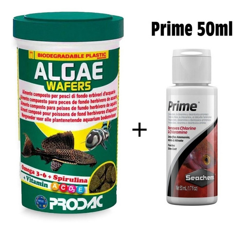 Kit Ração Prodac Algae Wafers 125g + Seachem Prime 50ml