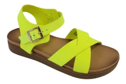 Sandalia Calzado De Dama Zapato De Mujer Color Neón Yellow