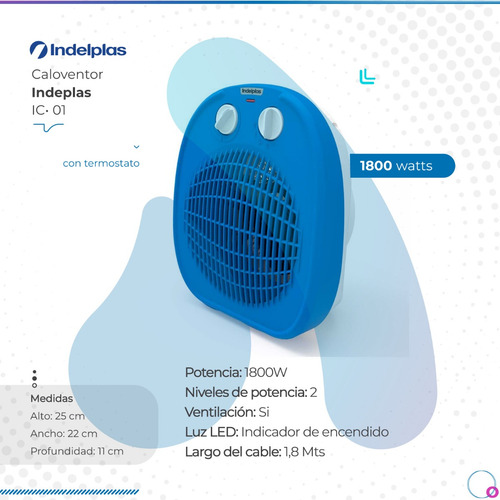 Imagen 2 de 8 de Caloventor Eléctrico Indelplas Ic-01 Azul 220v